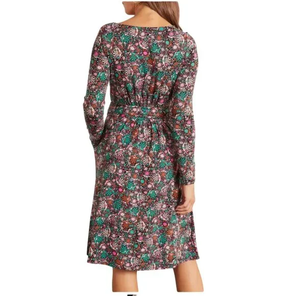 BODEN Abigail Long Sleeve Jersey Dress in Black Florals SZ 8 - Picture 3 of 13